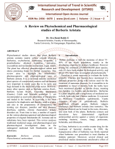 A Review on Phytochemical and Pharmacological studies of Berberis Aristata