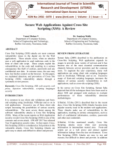 Secure Web Applications Against Cross Site Scripting XSS A Review