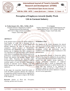 Perception of Employees towards Quality Work Life in Garment Industry