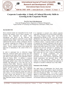 Corporate Leadership A study of Cultural Diversity Skills in growing in the corporate world