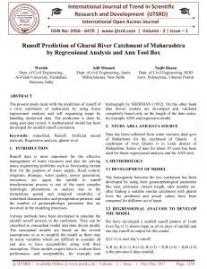 Runoff Prediction of Gharni River Catchment of Maharashtra by Regressional Analysis and Ann Tool Box