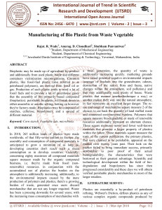 Manufacturing of Bio Plastic from Waste Vegetable