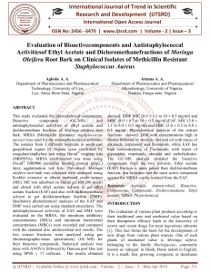 Evaluation of Bioactivecomponents and Antistaphylococcal Activitiesof Ethyl Acetate and Dicloromethanefractions of Moringa Oleifera Root Bark on Clinical Isolates of Methicillin Resistant Staphylococcus Aureus