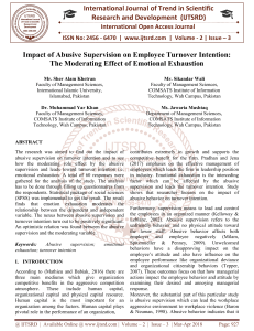 Impact of Abusive Supervision on Employee Turnover Intention The Moderating Effect of Emotional Exhaustion