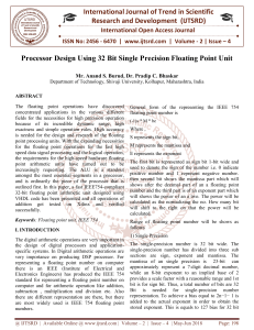 Processor Design Using 32 Bit Single Precision Floating Point Unit