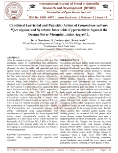 Combined Larvicidal and Pupicidal Action of Coriandrum sativum, Piper nigrum and Synthetic Insecticide Cypermethrin Against the Dengue Fever Mosquito, Aedes Aegypti L.