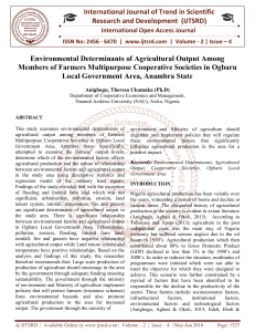 Environmental Determinants of Agricultural Output Among Members of Farmers Multipurpose Cooperative Societies in Ogbaru Local Government Area, Anambra State