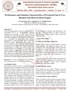 Performance and Emission Characteristics of Pyrolysed Fuel of Tyre Blended with Diesel in Diesel Engine