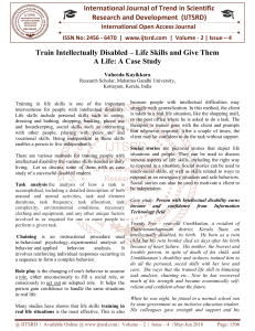 Train Intellectually Disabled - Life Skills and Give Them A Life A Case Study