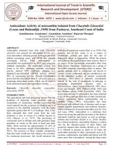 Antioxidant Activity of astaxanthin isolated from Charybdis Edwardsii Leene and Buitendijk ,1949 from Pazhayar, Southeast Coast of India