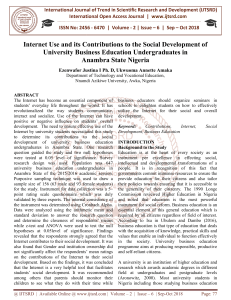 Internet Use and its Contributions to the Social Development of University Business Education Undergraduates in Anambra State Nigeria