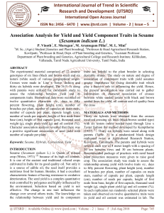 Association Analysis for Yield and Yield Component Traits in Sesame Sesamum indicum L.