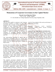 Momentous of Corporate Governance in the Capital Market