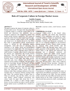 Role of Corporate Culture in Foreign Market Access