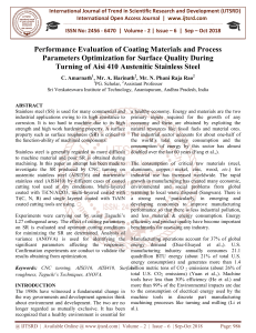 Performance Evaluation of Coating Materials and Process Parameters Optimization for Surface Quality During Turning of Aisi 410 Austenitic Stainless Steel
