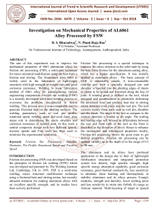 Investigation on Mechanical Properties of AL6061 Alloy Processed by FSW