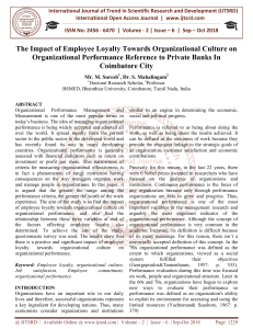 The Impact of Employee Loyalty Towards Organizational Culture on Organizational Performance Reference to Private Banks In Coimbatore City