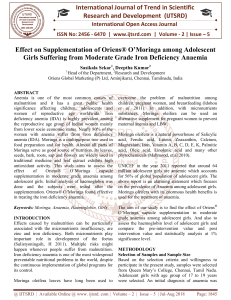 Effect on Supplementation of Oriens® O'Moringa among Adolescent Girls Suffering from Moderate Grade Iron Deficiency Anaemia