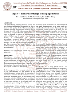 Impact of Early Physiotherapy of Paraplegic Patients