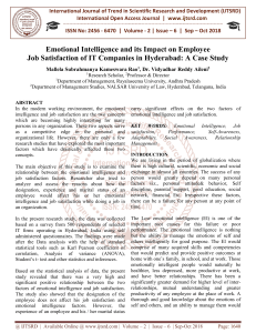 260 Emotional Intelligence and its Impact on Employee Job Satisfaction of IT Companies in Hyderabad A Case Study