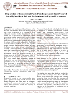 Preparation of Transdermal Patch from Propranolol Base Prepared from Hydrochloric Salt and Evaluation of its Physical Parameters