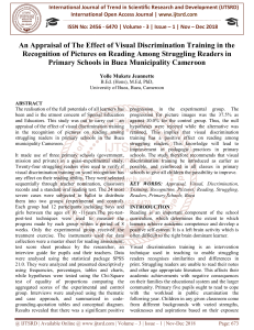 An Appraisal of The Effect of Visual Discrimination Training in the Recognition of Pictures on Reading Among Struggling Readers in Primary Schools in Buea Municipality Cameroon