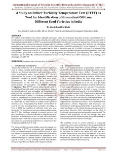 A Study on Bellier Turbidity Temperature Test BTTT as Tool for Identification of Groundnut Oil from Different Seed Varieties in India