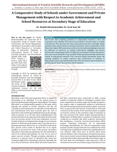 A Comparative Study of Schools under Government and Private Management with Respect to Academic Achievement and School Resources at Secondary Stage of Education
