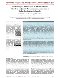 Examining the Implications of Massification of Education on Quality Assurance and Assessment in Higher Institutions in Lesotho