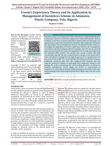 Vroom's Expectancy Theory and its Application in Management of Incentives Scheme in Adamawa Plastic Company, Yola, Nigeria