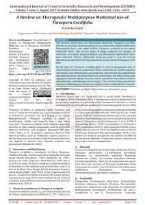 A Review on Therapeutic Multipurpose Medicinal use of Tinospora Cordifolia