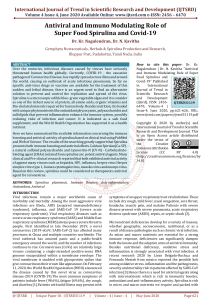 Antiviral and Immuno Modulating Role of Super Food Spirulina and Covid 19