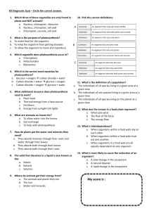 B3 GCSE - Plants and Photosynthesis Diagnostic Quiz and Checklist 