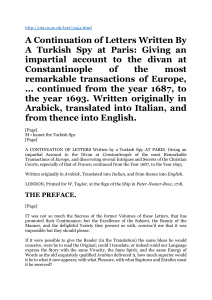 A Continuation of Letters Written By A Turkish Spy at Paris