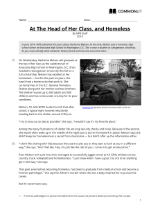 At the Head of Her Class, and Homeless 