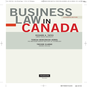 Business Law in Canada 11th Ed. By Yates