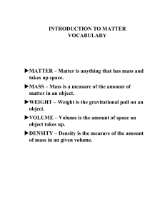 INTRODUCTION TO MATTER VOCABULARY