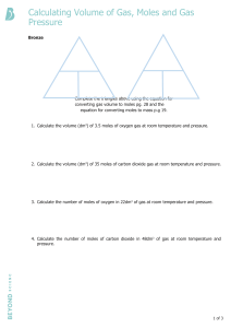 Calculating Volume of Gas Moles and Gas Pressure Worksheet