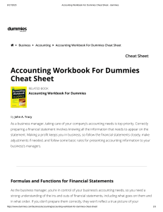 Accounting Workbook For Dummies Cheat Sheet