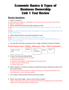 11a. Test Review - Economic Basics and Types of Businesses "Grade 10 business Canada"