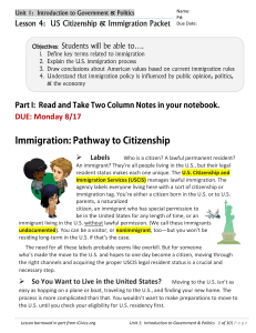 intro to US Immigration and Citizenship packet