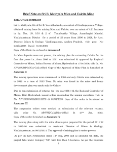 Brief Note on Sri B. Muthyalu Mica and Calcite Mine