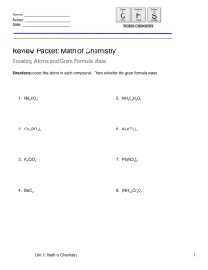 Review Packet  Math of Chemistry