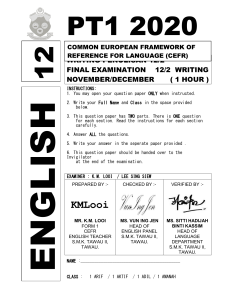 PT1 FINAL EXAM NOVEMBER DECEMBER 2020 ENGLISH CEFR FORM 1 PAPER (2)