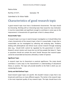 (Naima Azhar)Characteristic of good research topic