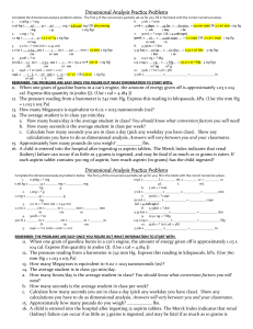 Dimensional Analysis Practice Problems-2 per sheetKEY1