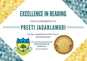 Excellence in Reading Certificate