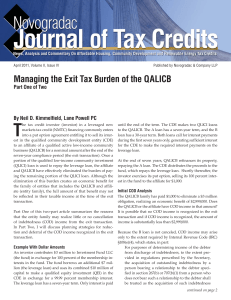 Managing the Tax Burden of the QALICB, Part One, Journal of Tax Credits (2011)