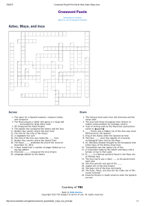 Crossword Puzzle Print Out for Kids  Aztec, Maya, Inca