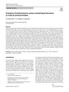 Evaluation Of Triethanolamine-cashew Nut Shell liquid derivatives as emulsion breakers 